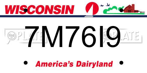 7M76I9 Wisconsin License Plate