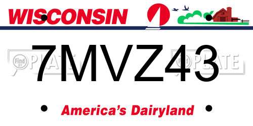 7MVZ43 Wisconsin License Plate