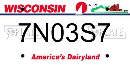 7N03S7 Wisconsin License Plate