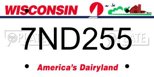 7ND255 Wisconsin License Plate