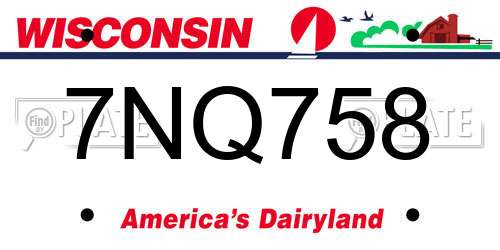 7NQ758 Wisconsin License Plate