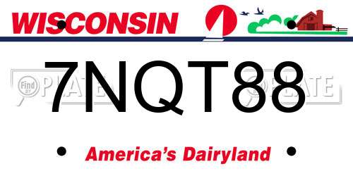 7NQT88 Wisconsin License Plate