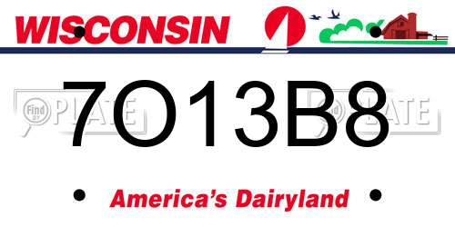 7O13B8 Wisconsin License Plate