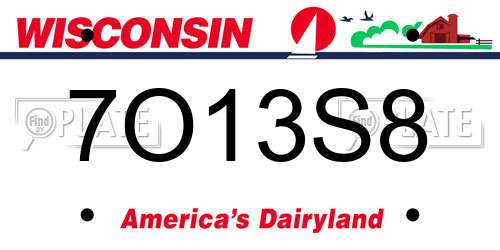 7O13S8 Wisconsin License Plate