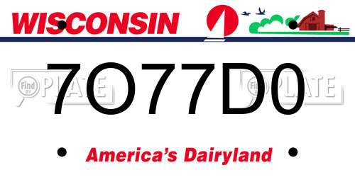 7O77D0 Wisconsin License Plate