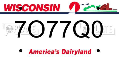 7O77Q0 Wisconsin License Plate