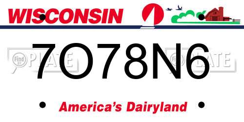7O78N6 Wisconsin License Plate
