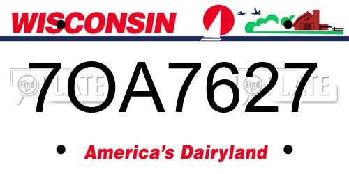 7OA7627 Wisconsin License Plate