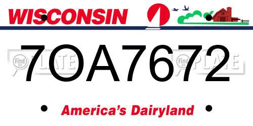 7OA7672 Wisconsin License Plate