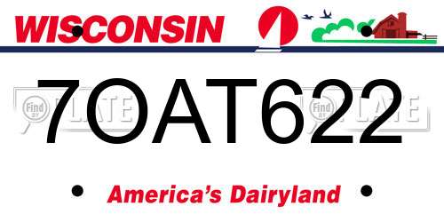 7OAT622 Wisconsin License Plate