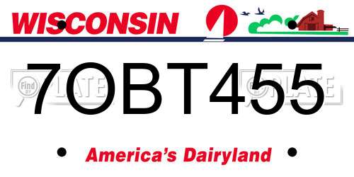 7OBT455 Wisconsin License Plate