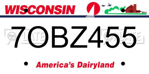 7OBZ455 Wisconsin License Plate