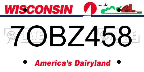 7OBZ458 Wisconsin License Plate