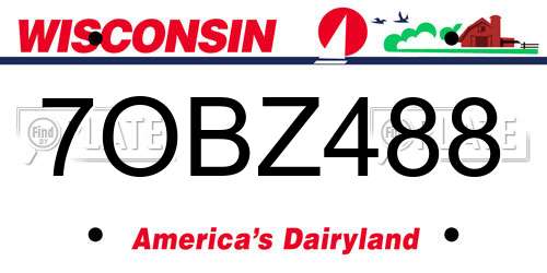7OBZ488 Wisconsin License Plate