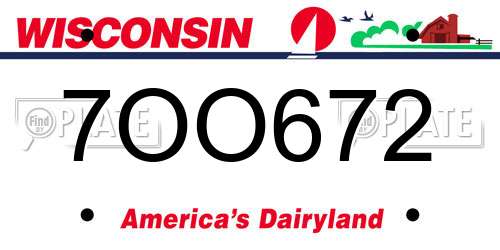 7OO672 Wisconsin License Plate
