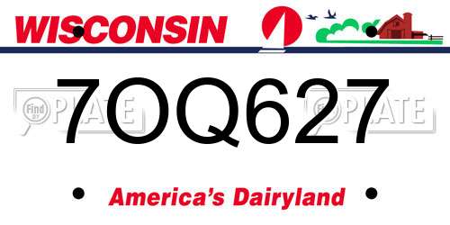 7OQ627 Wisconsin License Plate