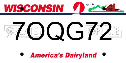 7OQG72 Wisconsin License Plate