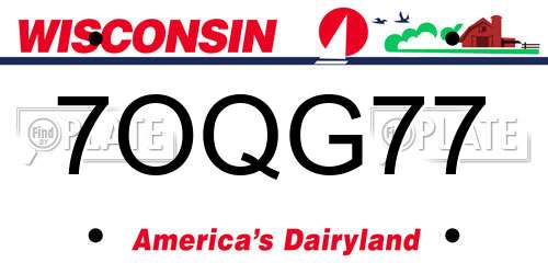 7OQG77 Wisconsin License Plate