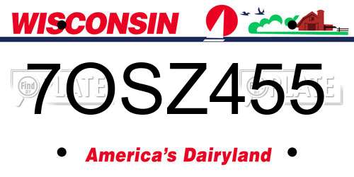 7OSZ455 Wisconsin License Plate