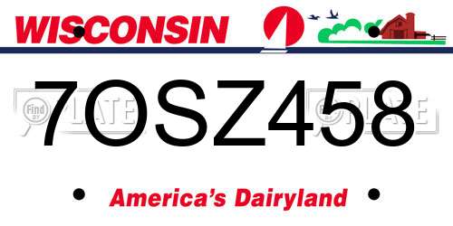 7OSZ458 Wisconsin License Plate