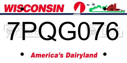 7PQG076 Wisconsin License Plate