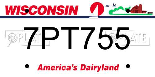 7PT755 Wisconsin License Plate