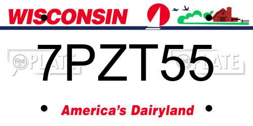 7PZT55 Wisconsin License Plate