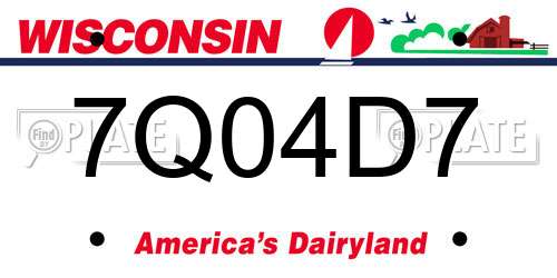 7Q04D7 Wisconsin License Plate