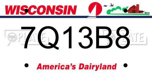 7Q13B8 Wisconsin License Plate