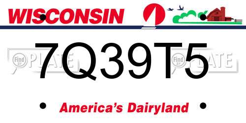 7Q39T5 Wisconsin License Plate