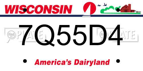 7Q55D4 Wisconsin License Plate