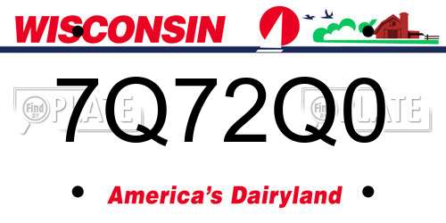 7Q72Q0 Wisconsin License Plate