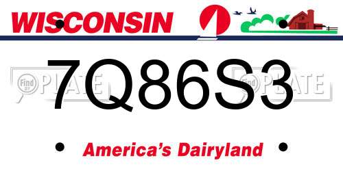 7Q86S3 Wisconsin License Plate