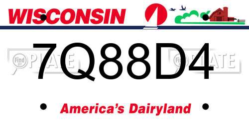 7Q88D4 Wisconsin License Plate