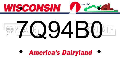 7Q94B0 Wisconsin License Plate