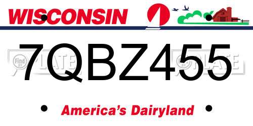 7QBZ455 Wisconsin License Plate