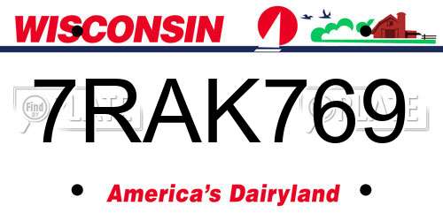 7RAK769 Wisconsin License Plate