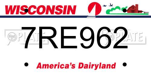 7RE962 Wisconsin License Plate