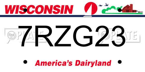7RZG23 Wisconsin License Plate