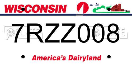 7RZZ008 Wisconsin License Plate