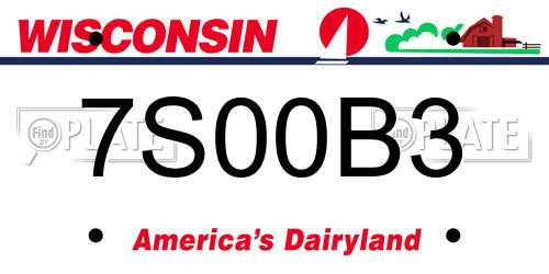 7S00B3 Wisconsin License Plate