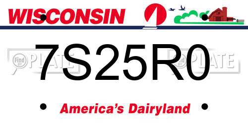 7S25R0 Wisconsin License Plate