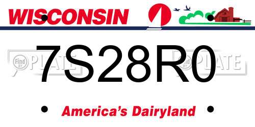 7S28R0 Wisconsin License Plate