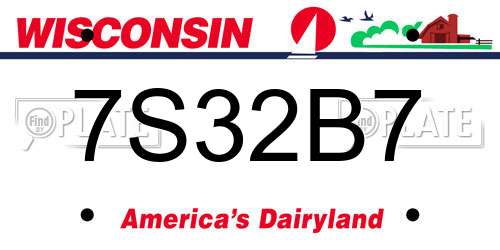 7S32B7 Wisconsin License Plate