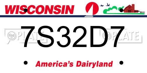 7S32D7 Wisconsin License Plate