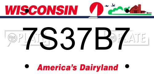 7S37B7 Wisconsin License Plate