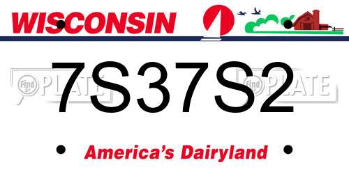 7S37S2 Wisconsin License Plate