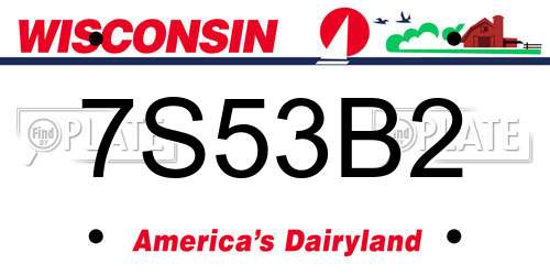 7S53B2 Wisconsin License Plate