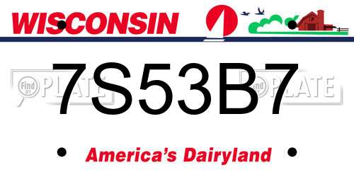 7S53B7 Wisconsin License Plate