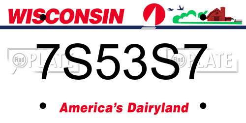 7S53S7 Wisconsin License Plate